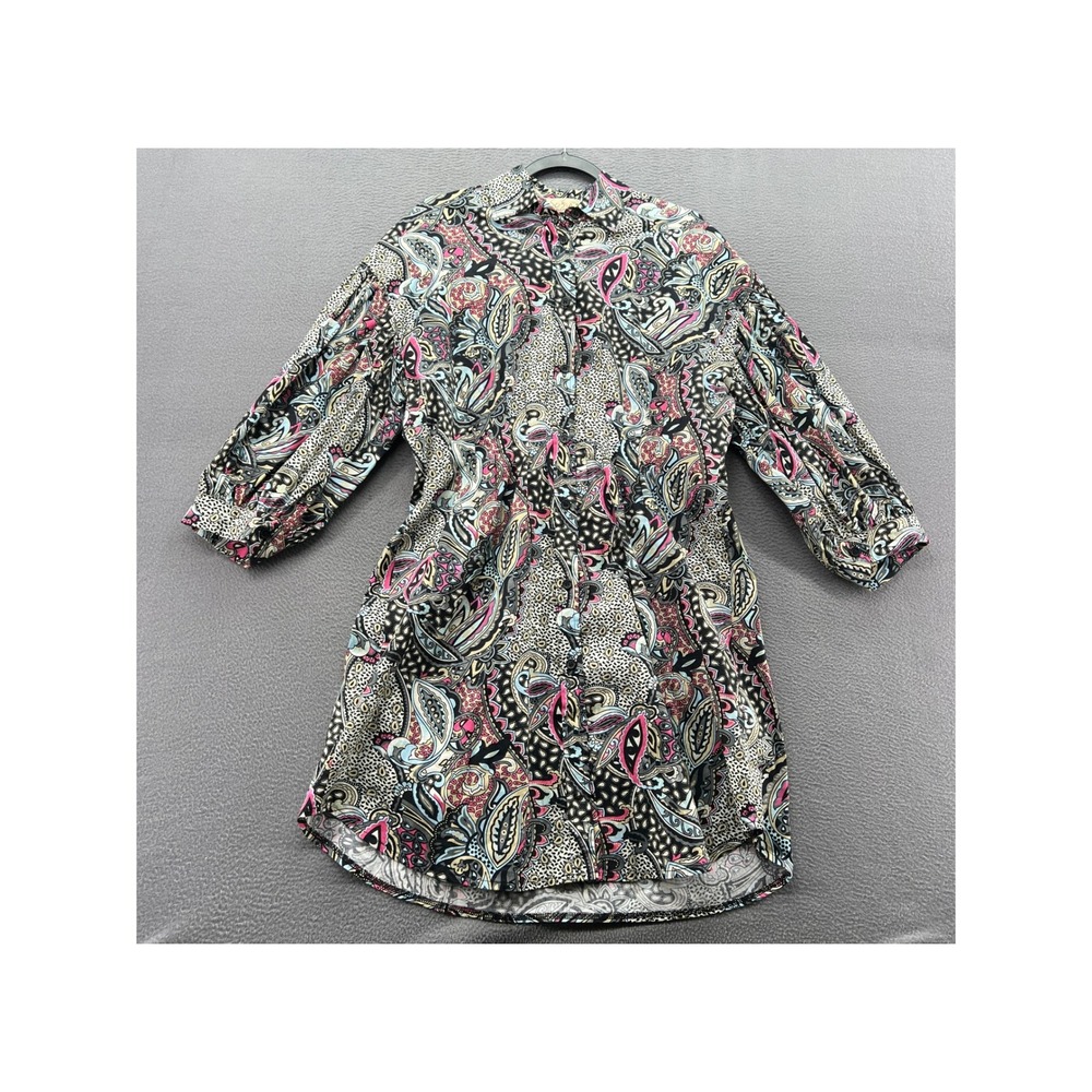 Sofia Made in Italy Dress Paisley Animal Print Button Down Shirt 3/4 Sleeve L